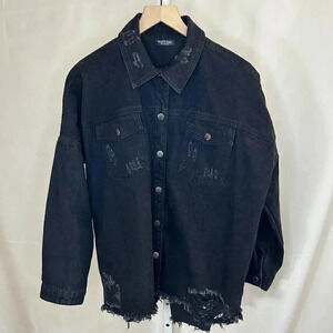 Nasty Gal Collection Size Medium Black Denim Shacket Jacket Coat Shirt